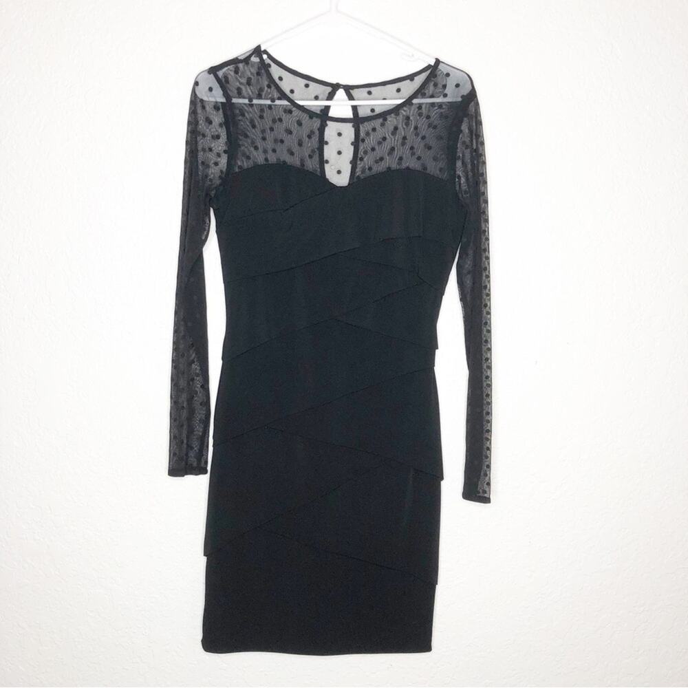 WHBM black sheer polka dot layered tiered sheath dress size 6